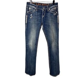 Rock Revival Irene Easy Boot Denim Blue Jeans Bling Distressed Size 27